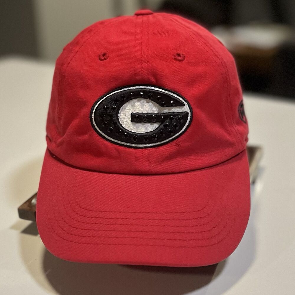 Georgia Bulldogs Women’s Baseball Hat Cap Red Black Bling Bedazzled Embellished